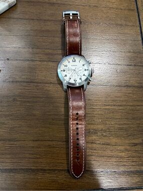 Fossil White Dial Brown Strap Watch